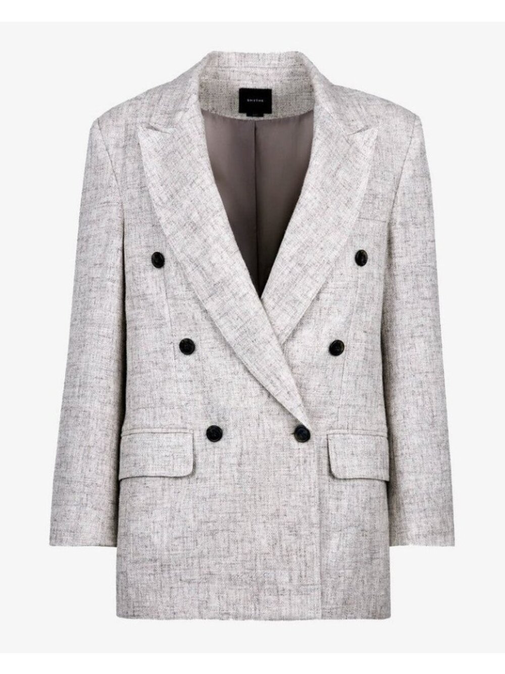 SMYTHE Double-Breasted Peaked Lapel Blazer Linen Tweed XS